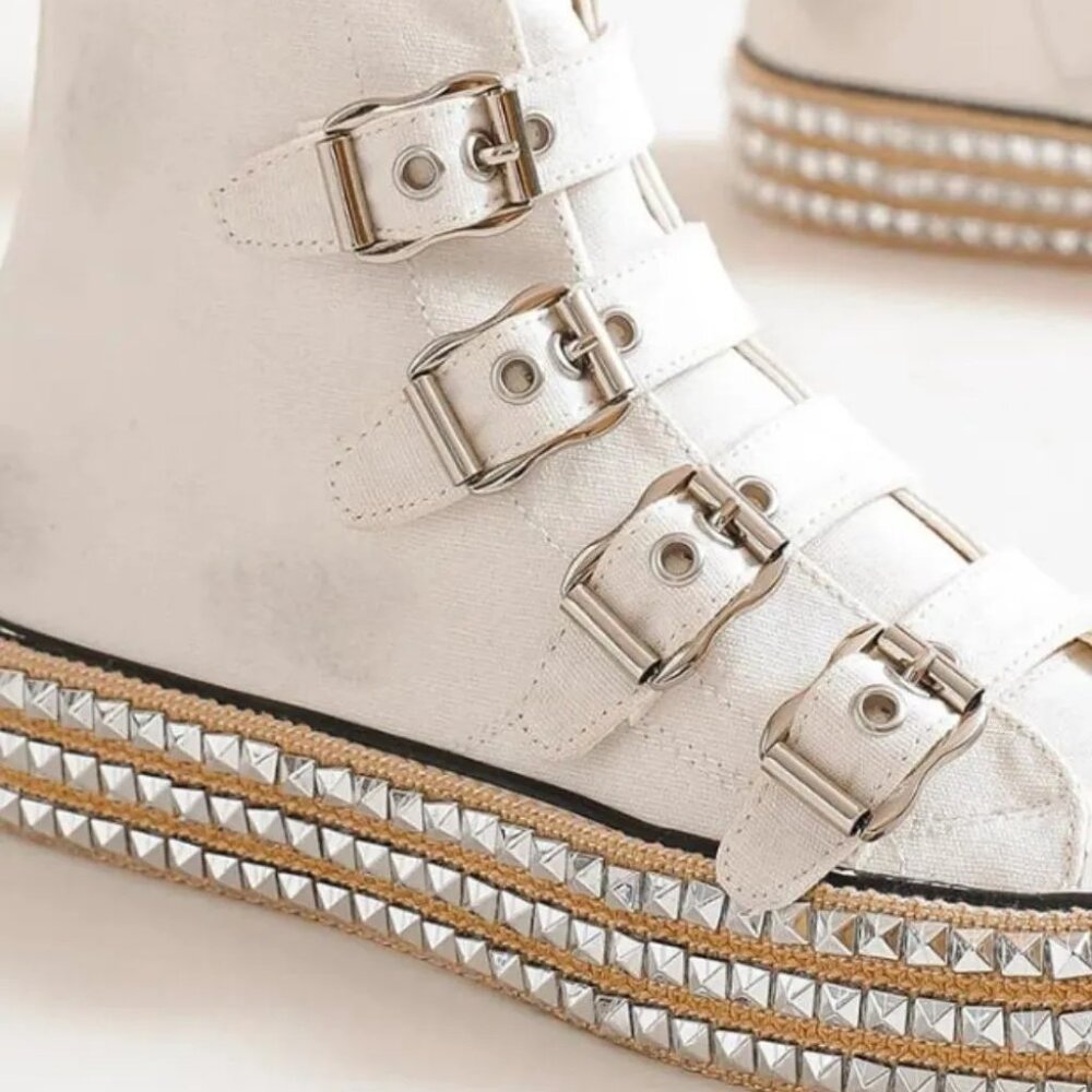Beast Fashion Multi-Buckle Straps Studded Platform Sneakers-Punk - Picture 2 of 5
